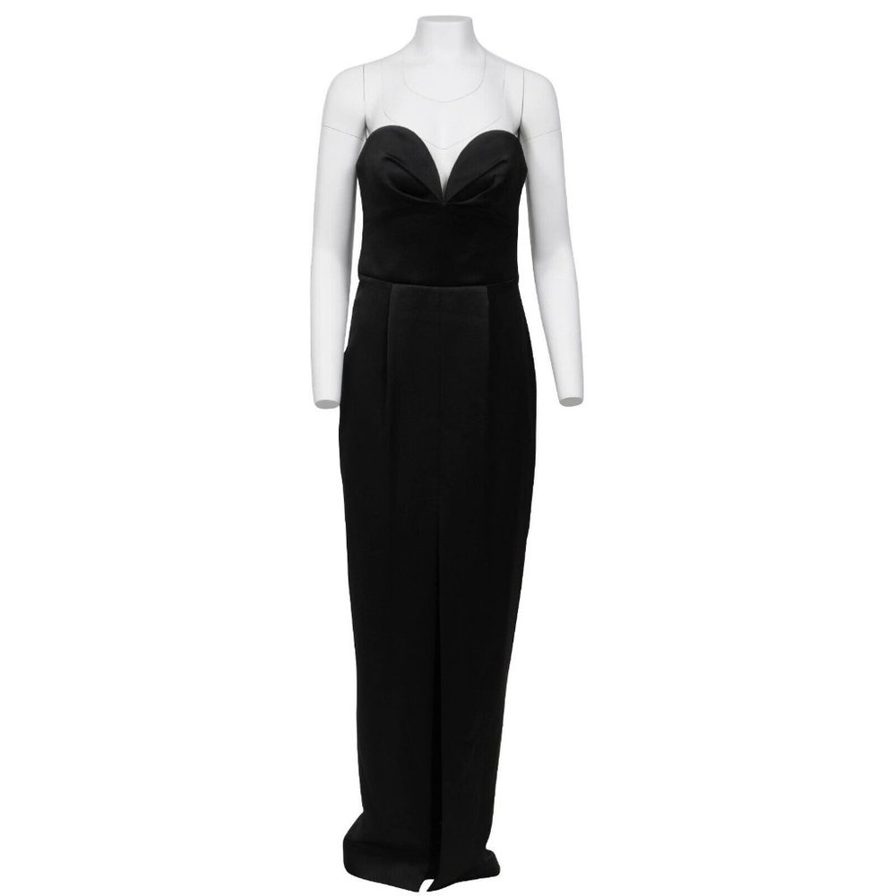 Rasario Corset Long Maxi Dress IT 42 Black Satin Strapless Front Split